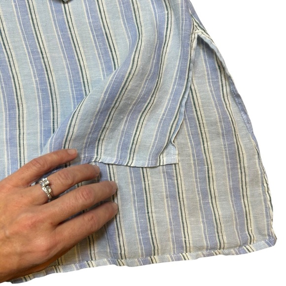 Soft Surroundings blue striped long sleeve button up linen shirt size 3X coastal - Picture 7 of 10